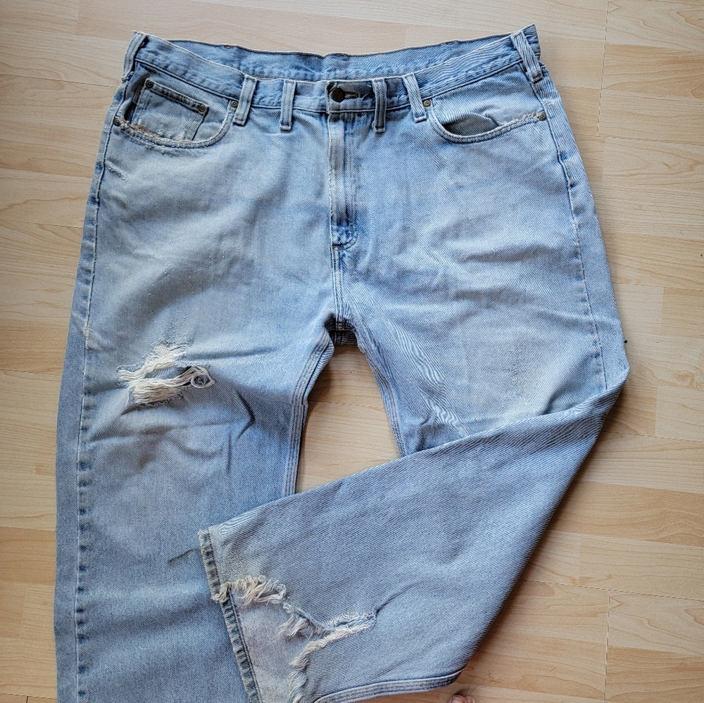 Carhartt Light Wash Vintage 90's Denim Jeans Destructed 44 X 30 - Picture 4 of 16